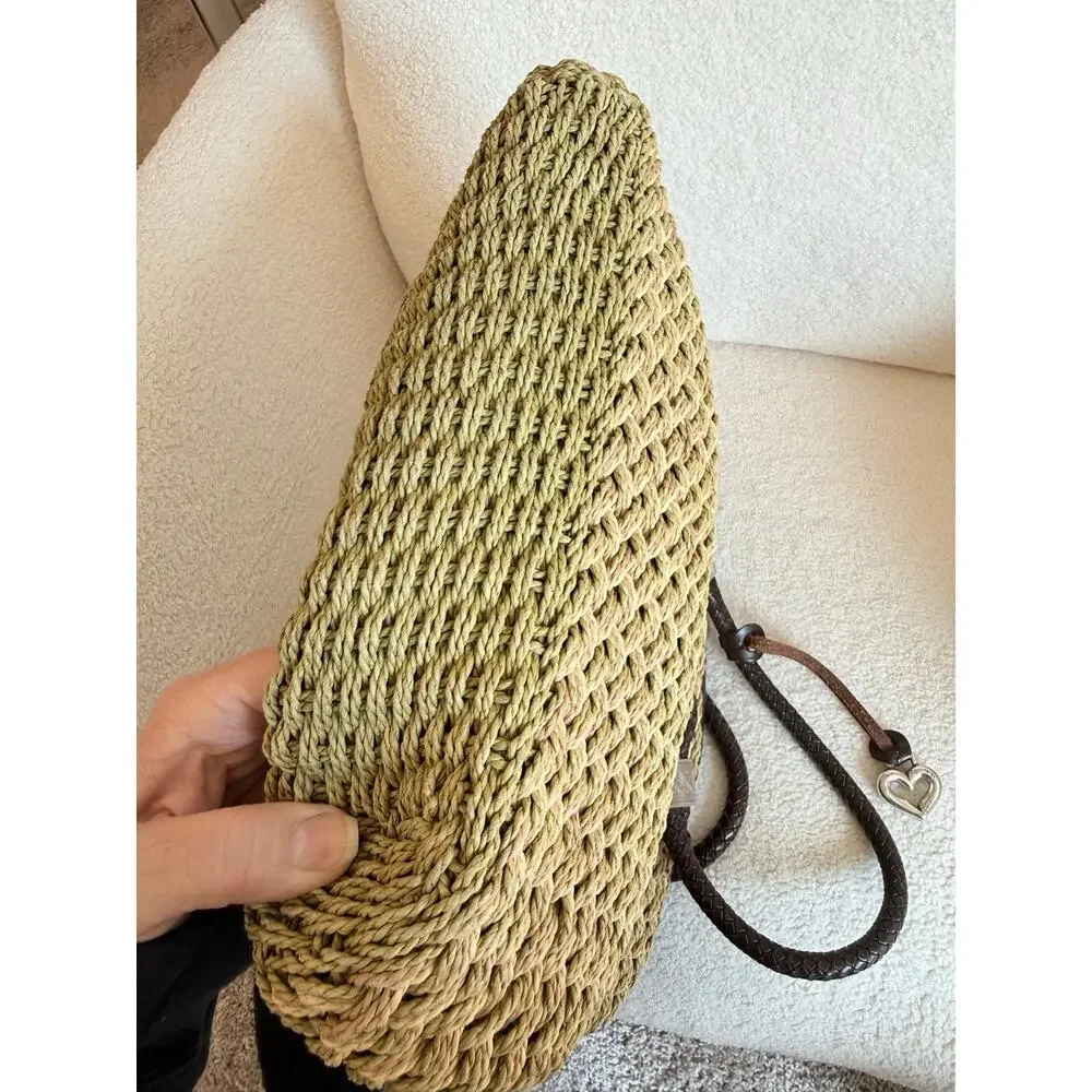 Brighton Rita Woven straw Bucket Bag Women Tan Double Handles Magnetic Closure